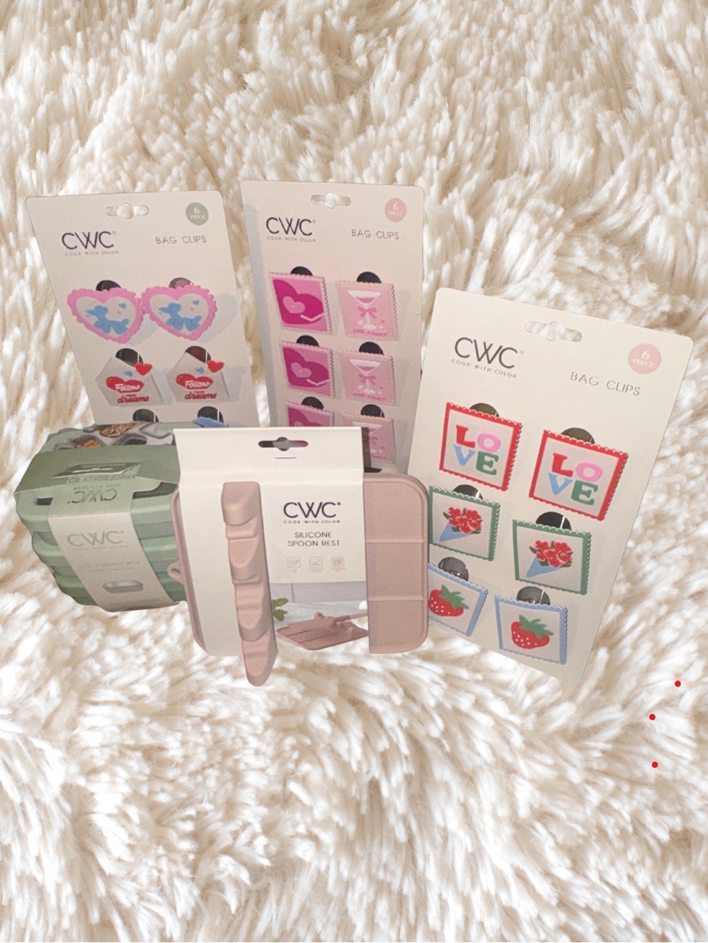 CWC Pink Silicone Spoon Set with Matching Pink Bag Clips